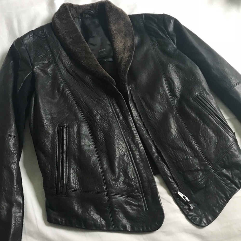 Veda Leather and Shearling Jacket, Like New, M